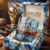 Argentina World Cup Champions Whiskey Glass - Limited Edition with a Lionel Messi portrait in a cloud-patterned box