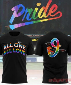 Baltimore Orioles Pride All One All Love Rainbow Black Tee Baltimore Orioles Pride All One All Love Rainbow Black Tee