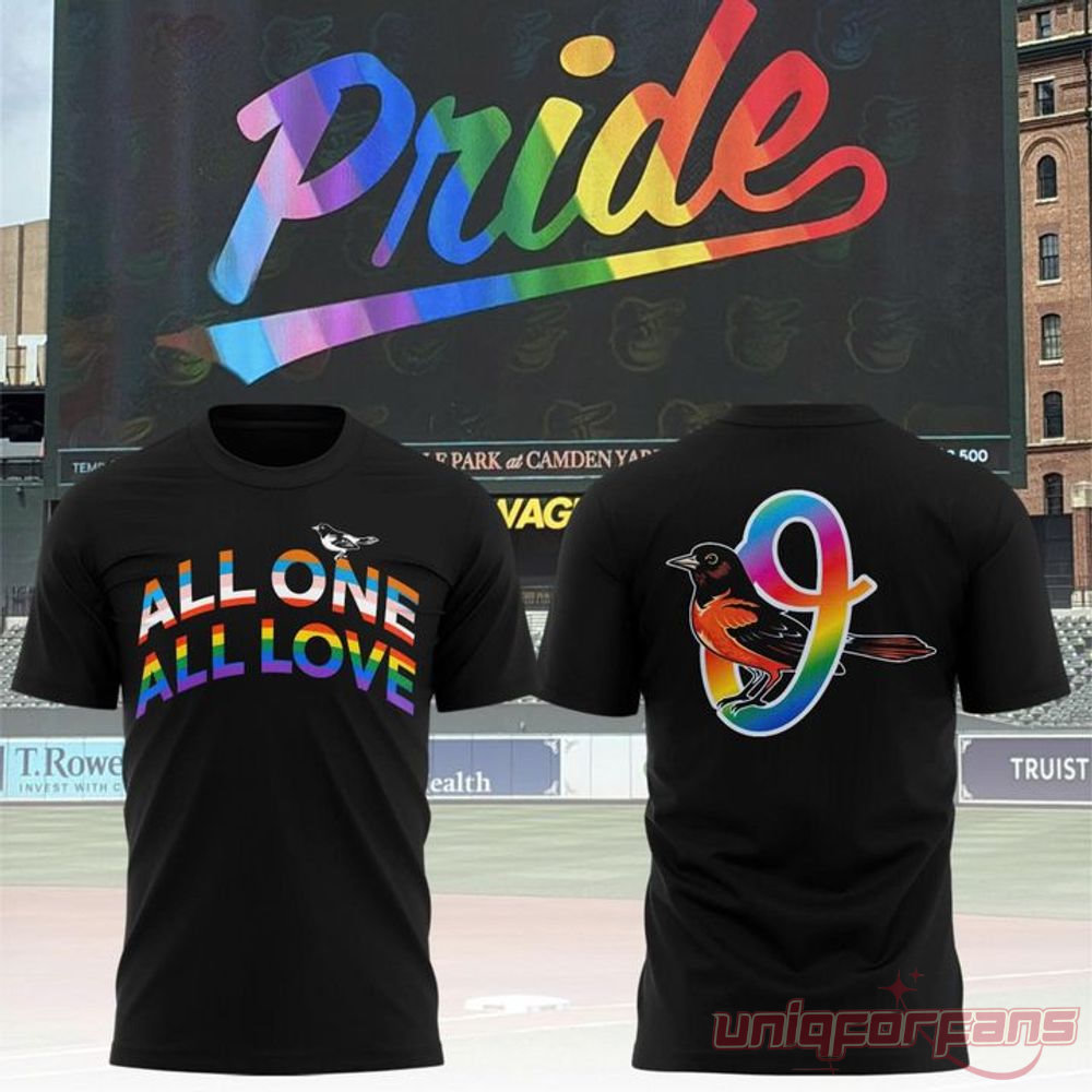 Baltimore Orioles Pride All One All Love Rainbow Black Tee Baltimore Orioles Pride All One All Love Rainbow Black Tee