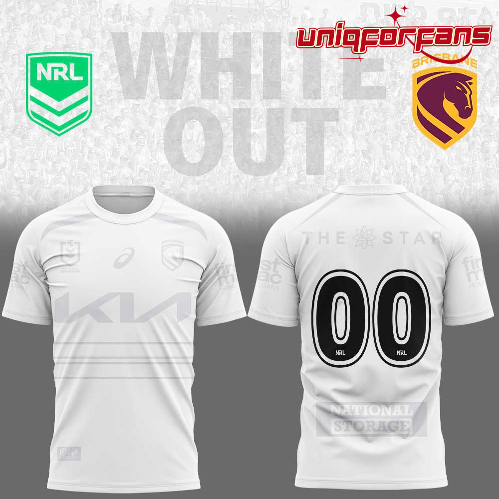 Brisbane Broncos White out NRL Limited Edition Custom Number 3D T-Shirt Brisbane Broncos White out NRL Limited Edition Custom Number 3D T-Shirt