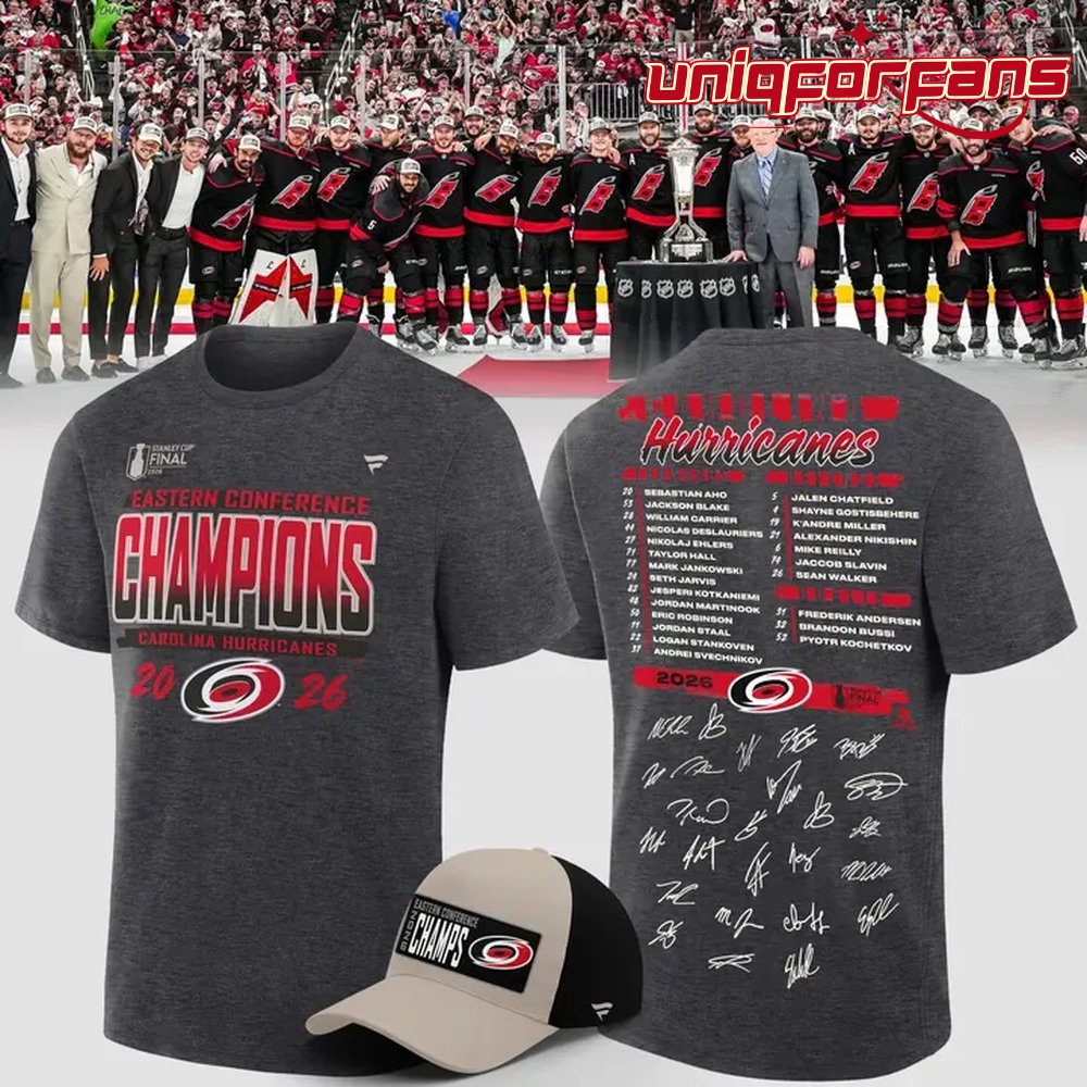 Carolina Hurricanes 2026 NHL Eastern Conference Champions Signed Limited 3D T-Shirt Carolina Hurricanes 2026 NHL Eastern Conference Champions Signed Limited 3D T-Shirt