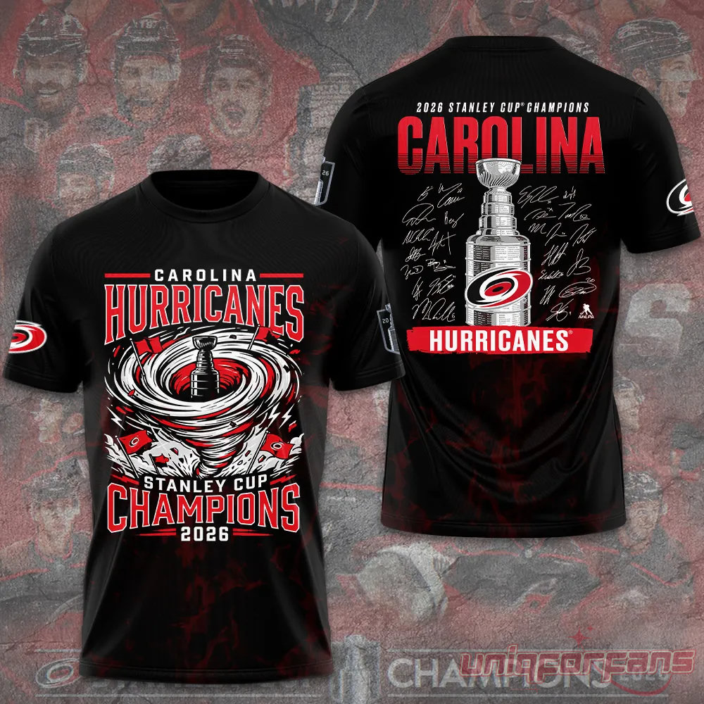 Carolina Hurricanes 2026 Stanley Cup Champions Black Limited Edition 3D T-Shirt Carolina Hurricanes 2026 Stanley Cup Champions Black Limited Edition 3D T-Shirt