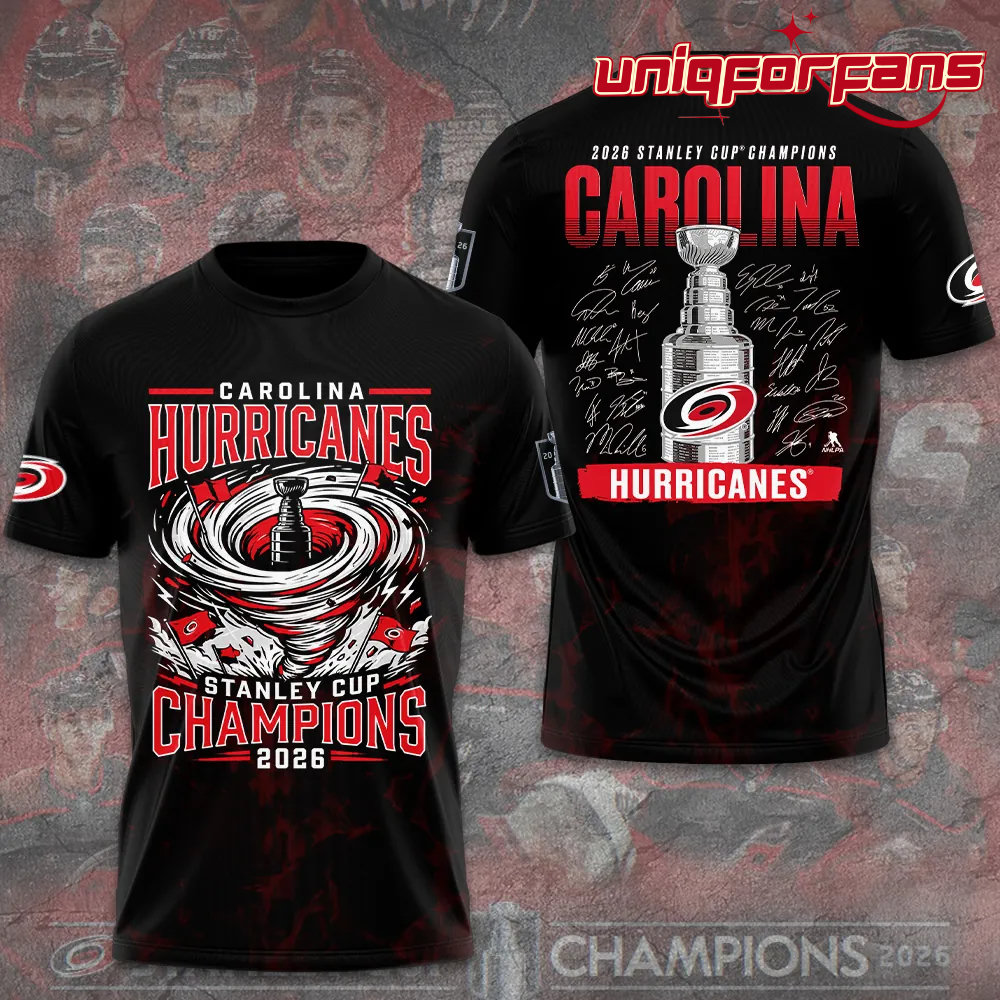 Carolina Hurricanes 2026 Stanley Cup Champions Black Limited Edition 3D T-Shirt Carolina Hurricanes 2026 Stanley Cup Champions Black Limited Edition 3D T-Shirt
