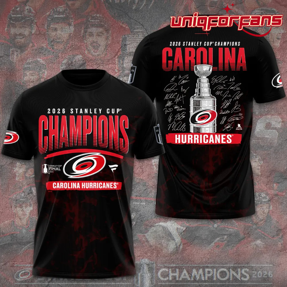 Carolina Hurricanes 2026 Stanley Cup Champions Black Limited Edition 3D T-Shirt Carolina Hurricanes 2026 Stanley Cup Champions Black Limited Edition 3D T-Shirt