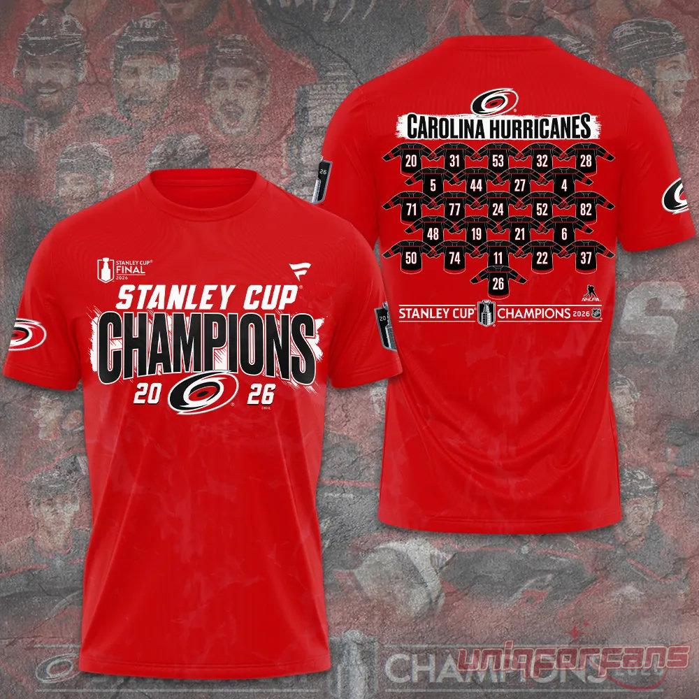 Carolina Hurricanes 2026 Stanley Cup Champions Black Limited Edition 3D T-Shirt Carolina Hurricanes 2026 Stanley Cup Champions Black Limited Edition 3D T-Shirt