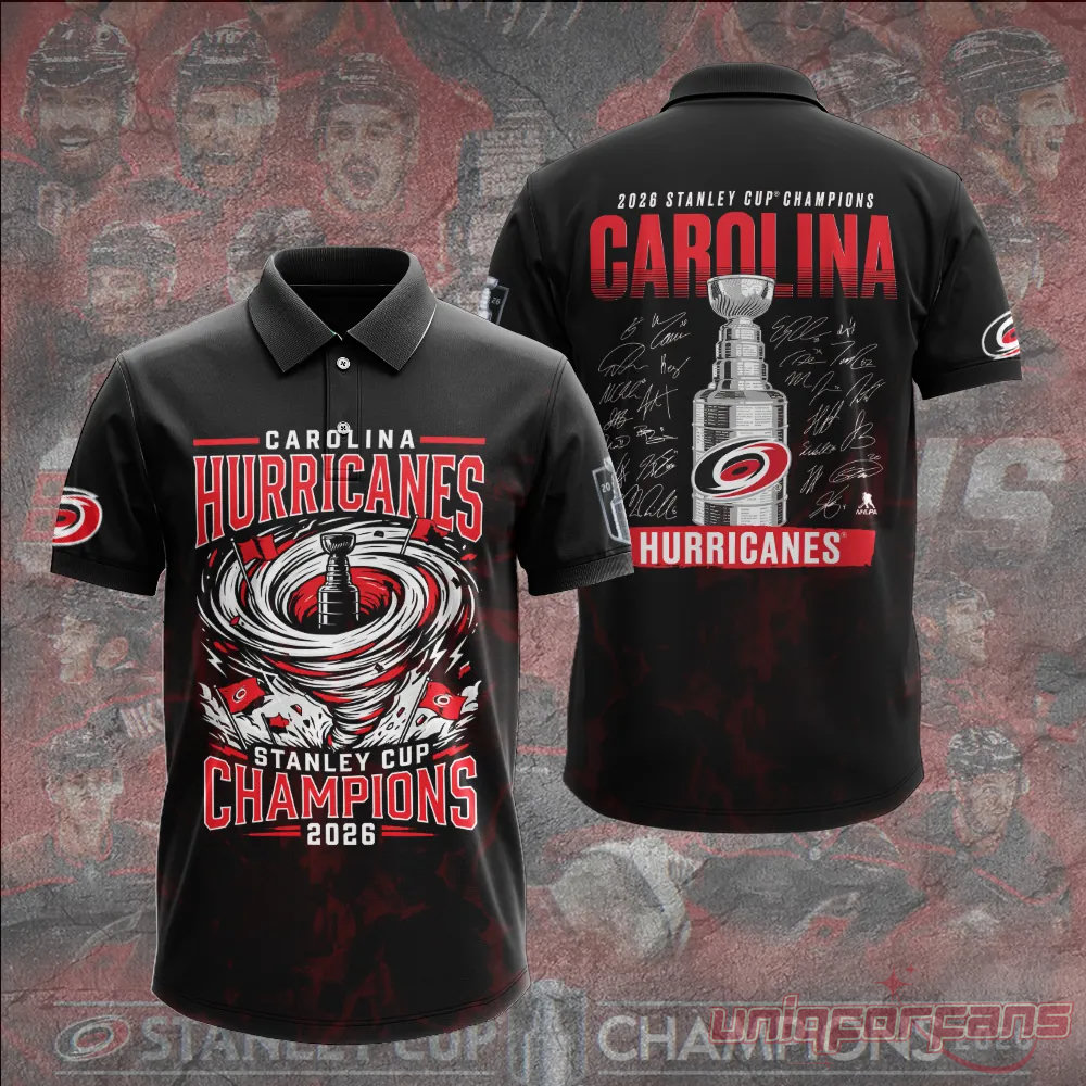Carolina Hurricanes 2026 Stanley Cup Champions Limited Edition Black Polo Shirt Carolina Hurricanes 2026 Stanley Cup Champions Limited Edition Black Polo Shirt
