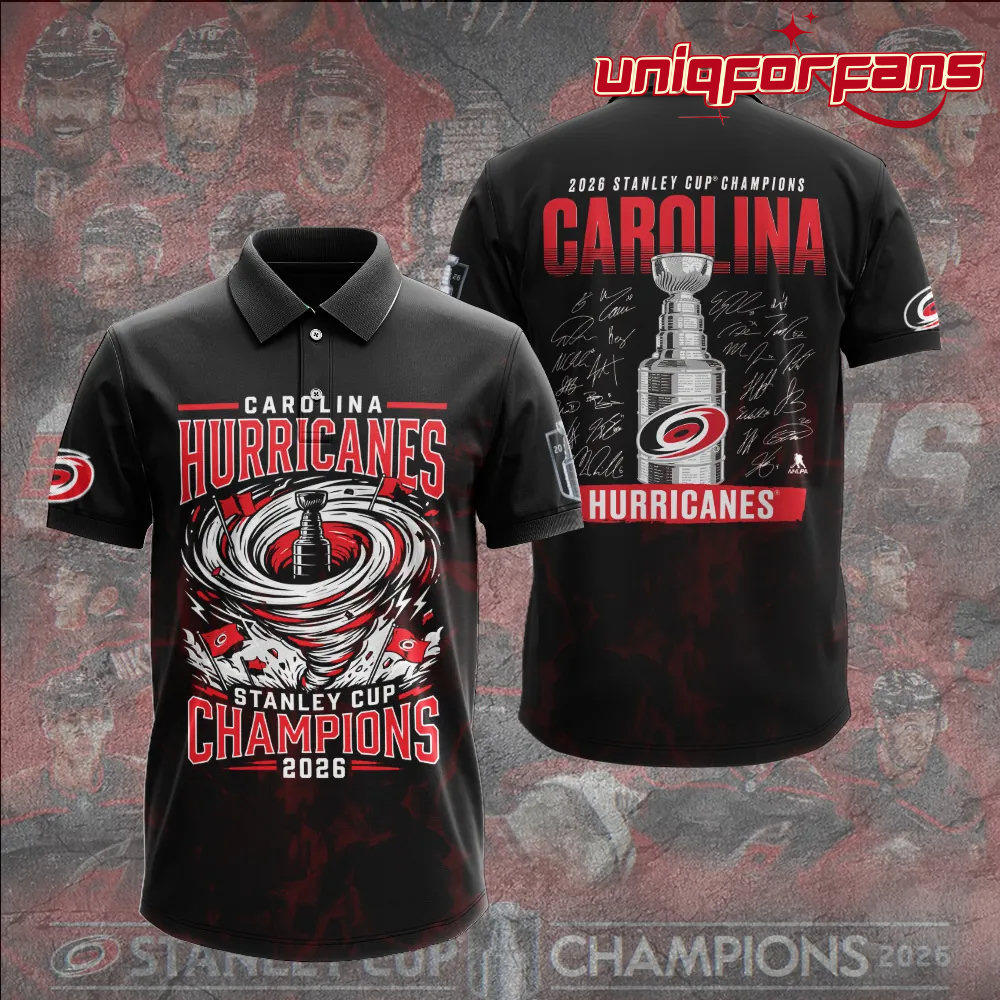 Carolina Hurricanes 2026 Stanley Cup Champions Limited Edition Black Polo Shirt Carolina Hurricanes 2026 Stanley Cup Champions Limited Edition Black Polo Shirt