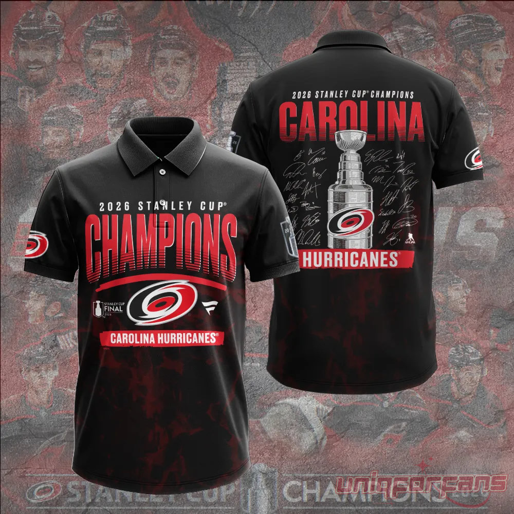 Carolina Hurricanes 2026 Stanley Cup Champions Limited Edition Black Polo Shirt Carolina Hurricanes 2026 Stanley Cup Champions Limited Edition Black Polo Shirt