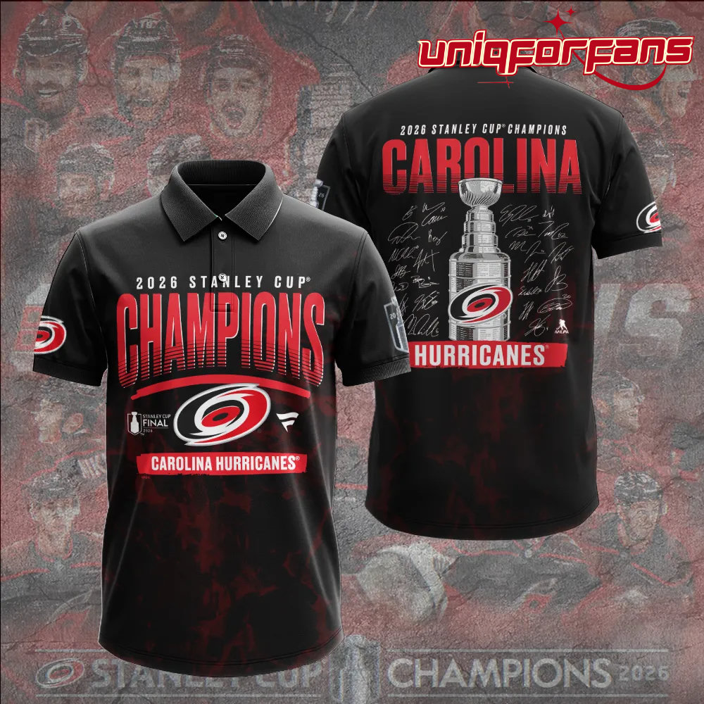 Carolina Hurricanes 2026 Stanley Cup Champions Limited Edition Black Polo Shirt Carolina Hurricanes 2026 Stanley Cup Champions Limited Edition Black Polo Shirt