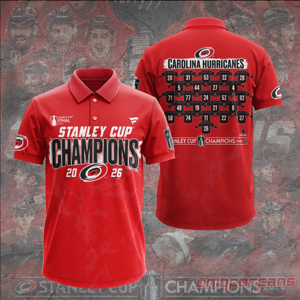 Carolina Hurricanes 2026 Stanley Cup Champions Limited Edition Black Polo Shirt Carolina Hurricanes 2026 Stanley Cup Champions Limited Edition Black Polo Shirt