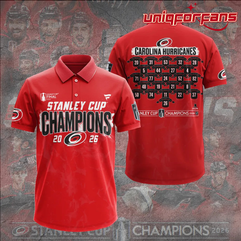 Carolina Hurricanes 2026 Stanley Cup Champions Limited Edition Black Polo Shirt Carolina Hurricanes 2026 Stanley Cup Champions Limited Edition Black Polo Shirt