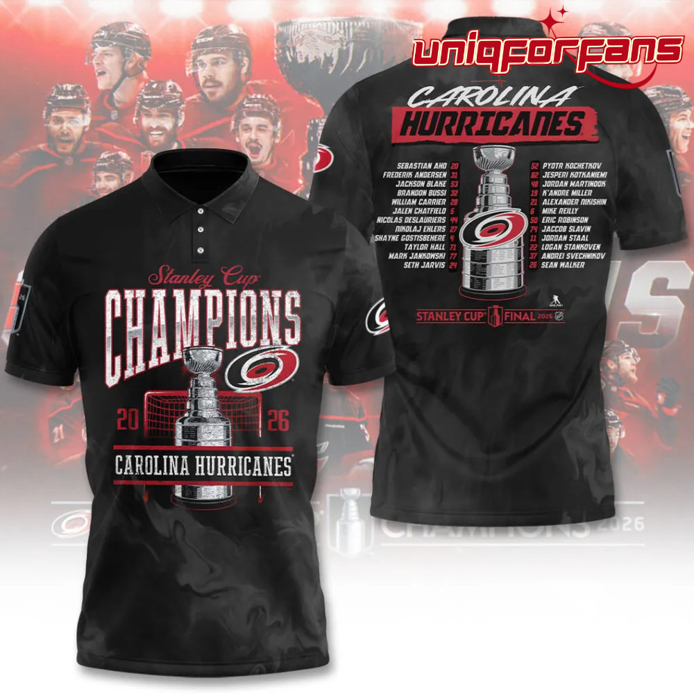 Carolina Hurricanes 2026 Stanley Cup Champions Limited Edition Black Polo Shirt Carolina Hurricanes 2026 Stanley Cup Champions Limited Edition Black Polo Shirt