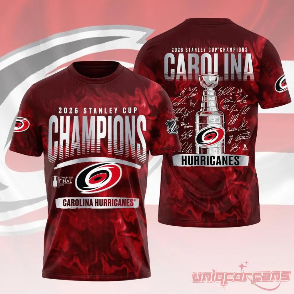 Carolina Hurricanes 2026 Stanley Cup Champions Limited Edition Premium 3D T-Shirt Carolina Hurricanes 2026 Stanley Cup Champions Limited Edition Premium 3D T-Shirt