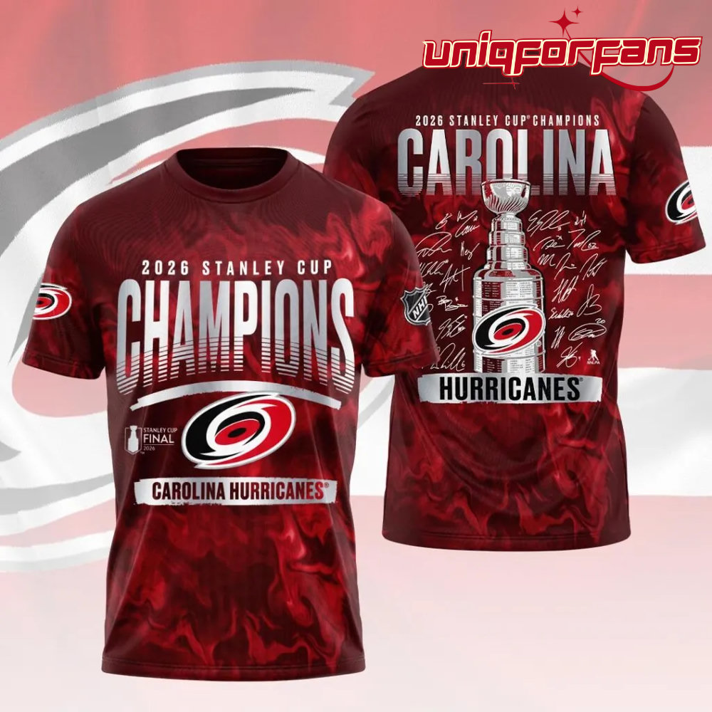 Carolina Hurricanes 2026 Stanley Cup Champions Limited Edition Premium 3D T-Shirt Carolina Hurricanes 2026 Stanley Cup Champions Limited Edition Premium 3D T-Shirt