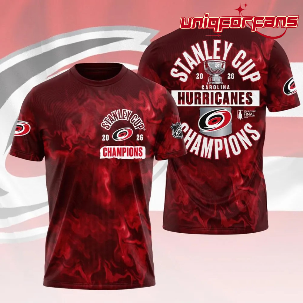 Carolina Hurricanes 2026 Stanley Cup Champions Limited Edition Premium 3D T-Shirt Carolina Hurricanes 2026 Stanley Cup Champions Limited Edition Premium 3D T-Shirt