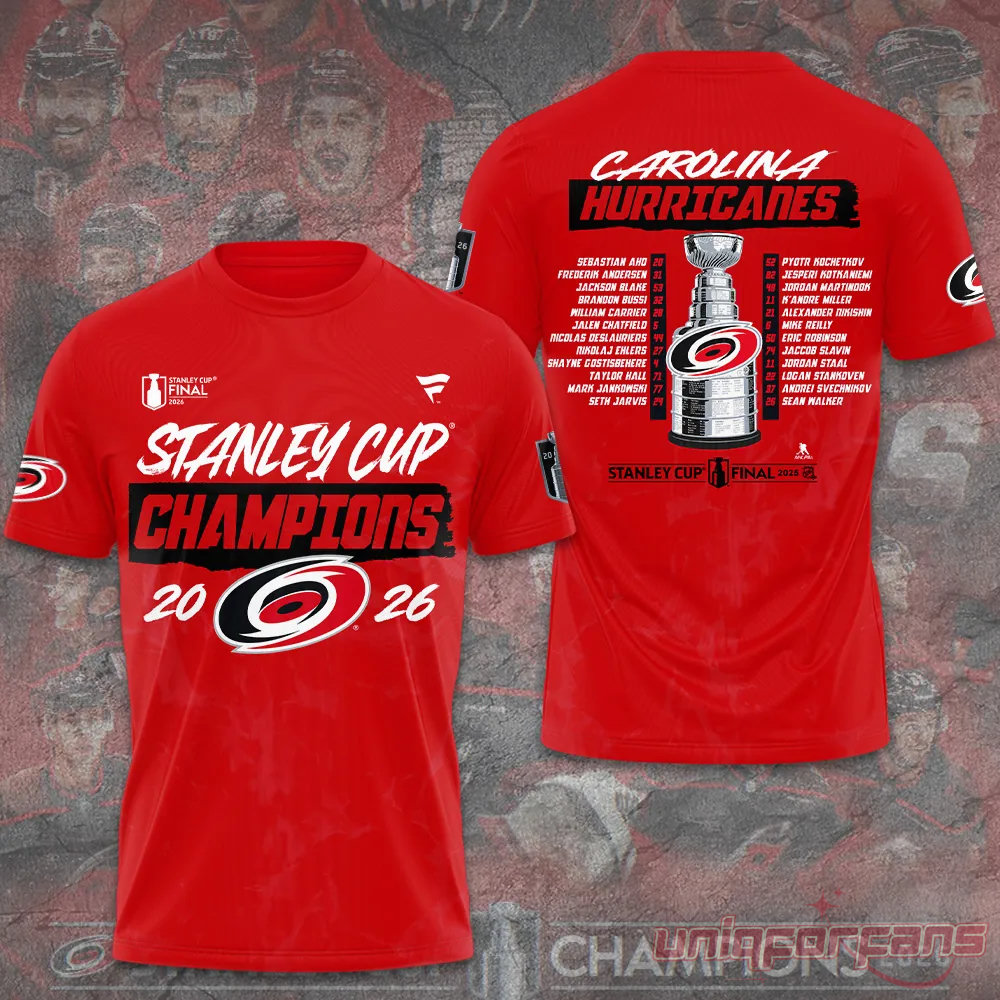Carolina Hurricanes 2026 Stanley Cup Champions Red Limited Edition 3D T-Shirt Carolina Hurricanes 2026 Stanley Cup Champions Red Limited Edition 3D T-Shirt