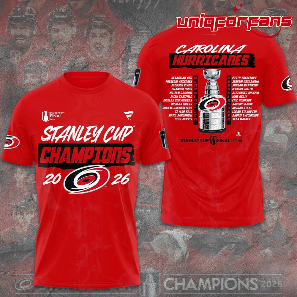Carolina Hurricanes 2026 Stanley Cup Champions Red Limited Edition 3D T-Shirt Carolina Hurricanes 2026 Stanley Cup Champions Red Limited Edition 3D T-Shirt