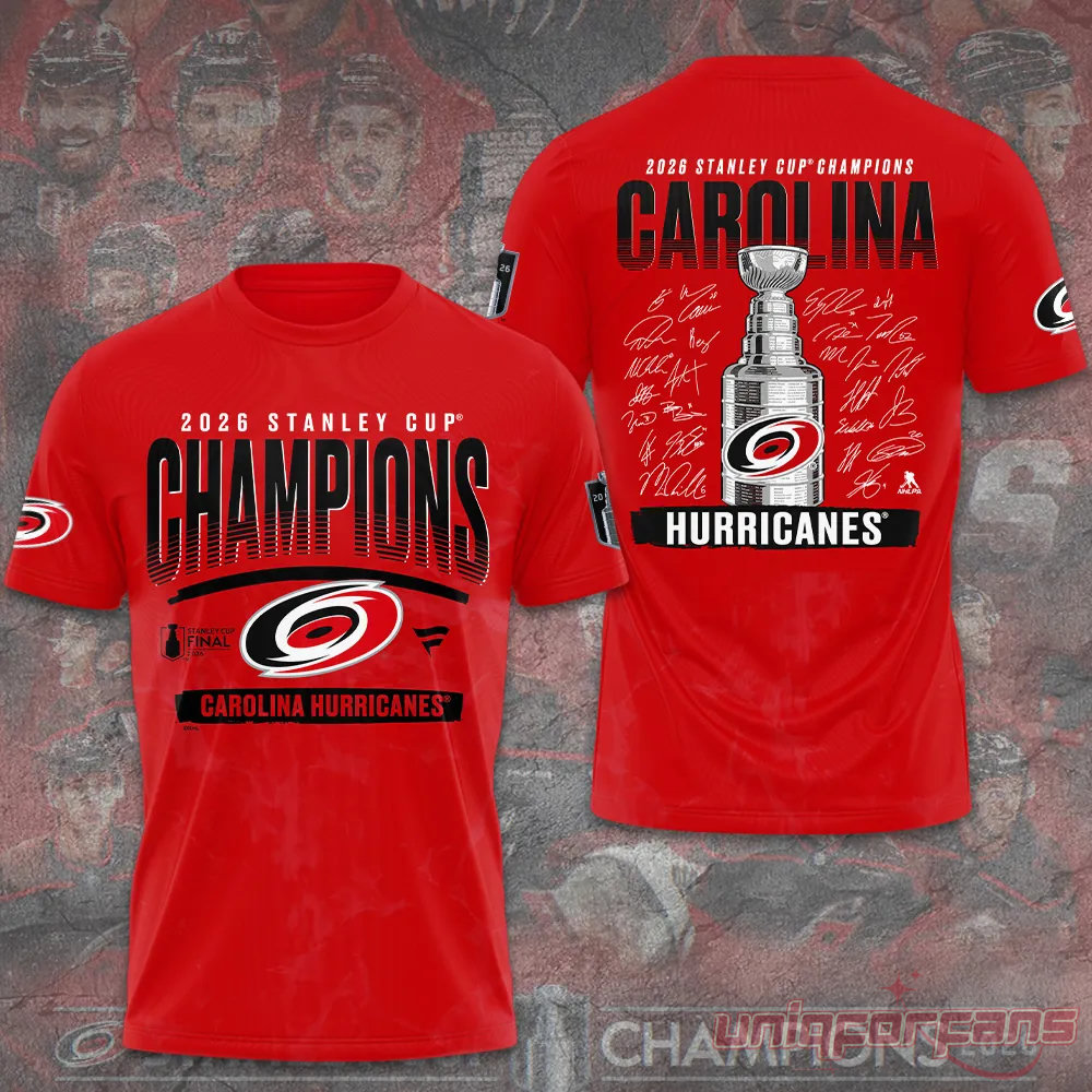 Carolina Hurricanes 2026 Stanley Cup Champions Red Limited Edition 3D T-Shirt Carolina Hurricanes 2026 Stanley Cup Champions Red Limited Edition 3D T-Shirt