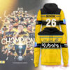 Carolina Hurricanes Super Rugby Pacific Champions 2026 Limited Hoodie in a yellow and black striped design with logos