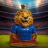 Chelsea FC Blue Lion Whiskey Bottle featuring an ornate golden crown stopper design