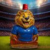 Chelsea FC Blue Lion Whiskey Bottle topped with a bold red wax style drip cap