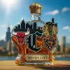 Chicago Sport Teams Windy City Limited Edition Whiskey Bottle topped with an ornate golden crown stopper