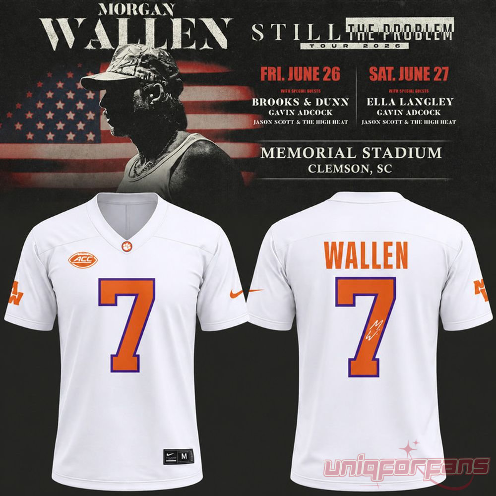Clemson Tigers x Morgan Wallen White 2026 Exclusive Football Jersey Clemson Tigers x Morgan Wallen White 2026 Exclusive Football Jersey