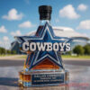 Dallas Cowboys 5x Super Bowl Champions Whiskey Bottle in a star shape with a standard black ribbed screw cap
