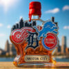 Detroit Sport Teams Motor City Limited Edition Whiskey Bottle finished with a bold red wax drip style cap