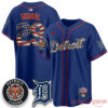 Detroit Tigers 2026 Independence Day USA Vapor Stitched Jersey in blue with USA flag pattern script and numbers