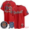 Detroit Tigers 2026 Independence Day USA Vapor Stitched Jersey in red with USA flag pattern script and numbers
