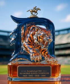 Detroit Tigers Fierce Tiger Head 4X World Series Champions Whiskey Bottle