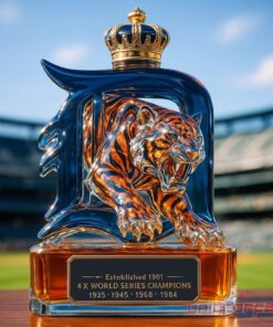 Detroit Tigers Fierce Tiger Head 4X World Series Champions Whiskey Bottle