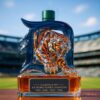 Detroit Tigers Fierce Tiger Head 4X World Series Champions Whiskey Bottle featuring a textured green screw cap