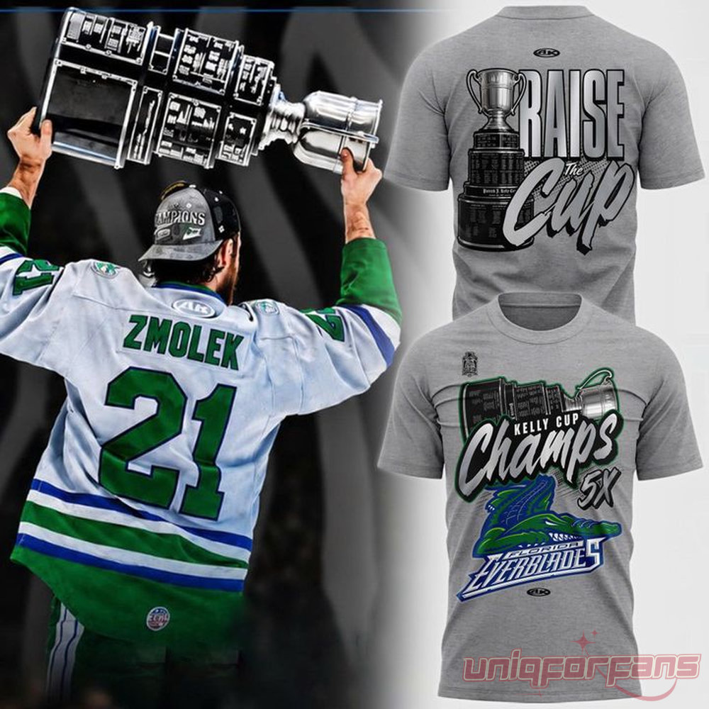Florida Everblades Kelly Cup Champions 5X Championship 3D T-Shirt Florida Everblades Kelly Cup Champions 5X Championship 3D T-Shirt