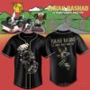 Black Isaiah Rashad baseball jersey with a stylized character sketch on the front and a running cartoon graphic on the back