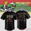 Black Isaiah Rashad baseball jersey featuring a photo portrait on the front and a burning house graphic with tour dates listed on the back