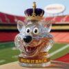 Kansas City Chiefs Mascot Run It Back Whiskey Bottle featuring a regal purple and gold crown stopper