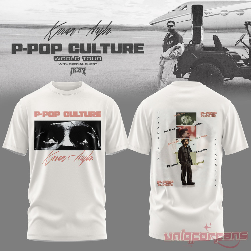 Karan Aujla P-Pop Culture World Tour White Signature T-shirt Karan Aujla P-Pop Culture World Tour White Signature T-shirt