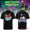 Black Lenny Pearce tee with a circus-themed cartoon front graphic and a portrait with neon accents on the back
