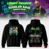 Black Lenny Pearce Toddler Rave World Tour hoodie featuring a colorful cartoon front graphic and a full 2026 tour date back list