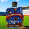 Los Angeles Dodgers 70th Anniversary Baseball Legacy Limited Edition Whiskey Bottle featuring a black Jack Daniel's cap