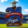 Los Angeles Dodgers 70th Anniversary Baseball Legacy Limited Edition Whiskey Bottle with a bronze horse racing stopper