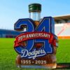Los Angeles Dodgers 70th Anniversary Baseball Legacy Limited Edition Whiskey Bottle featuring a ribbed green screw cap