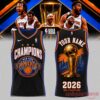 NYK Championship Legacy 2026 Limited Jersey in black with customizable name text and golden NBA trophy graphic