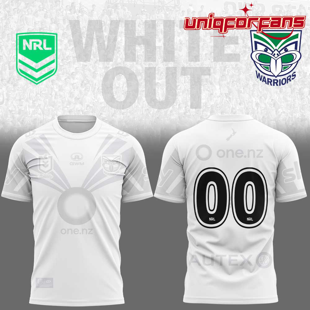 New Zealand Warriors White out NRL Limited Edition Custom Number 3D T-shirt New Zealand Warriors White out NRL Limited Edition Custom Number 3D T-shirt