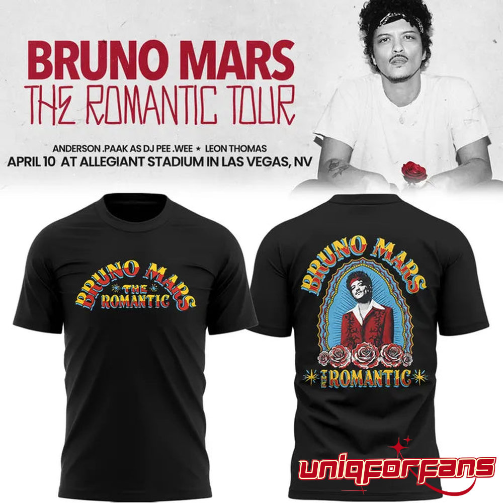 Ohio State Buckeyes x Bruno Mars The Romantic Tour 2026 3D T-shirt Ohio State Buckeyes x Bruno Mars The Romantic Tour 2026 3D T-shirt