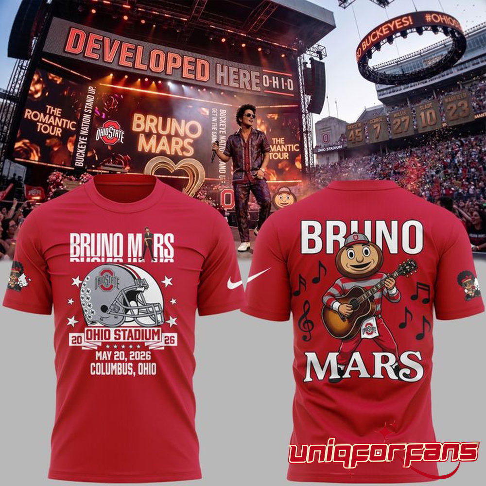 Ohio State Buckeyes x Bruno Mars The Romantic Tour At Ohio Stadium 3D T-shirt Ohio State Buckeyes x Bruno Mars The Romantic Tour At Ohio Stadium 3D T-shirt