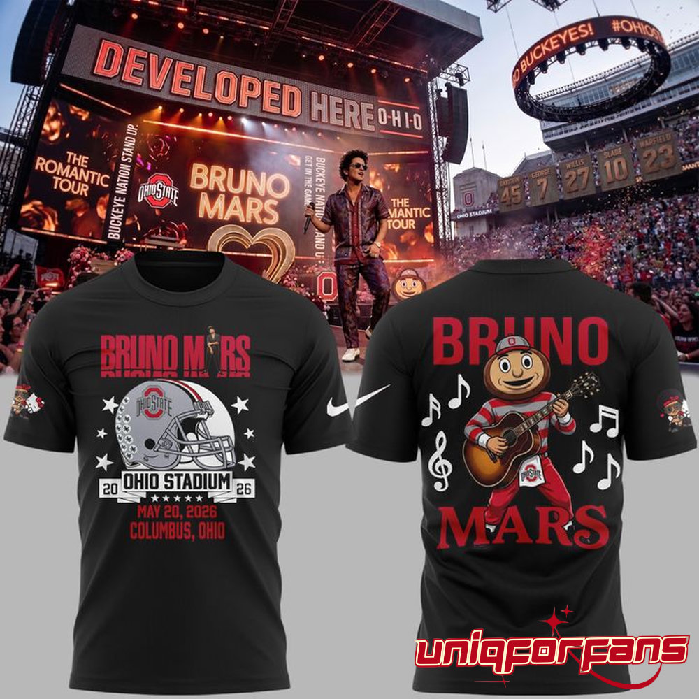 Ohio State Buckeyes x Bruno Mars The Romantic Tour At Ohio Stadium 3D T-shirt Ohio State Buckeyes x Bruno Mars The Romantic Tour At Ohio Stadium 3D T-shirt