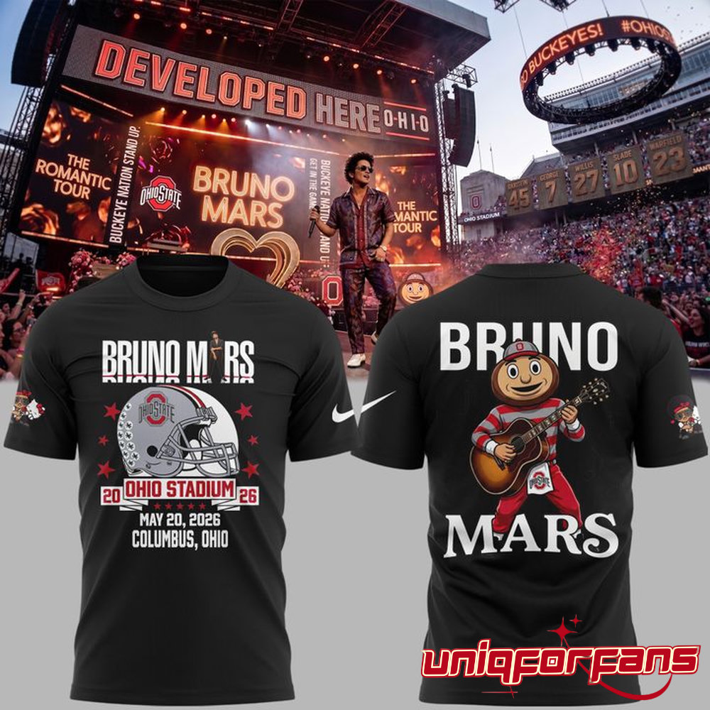 Ohio State Buckeyes x Bruno Mars The Romantic Tour At Ohio Stadium 3D T-shirt Ohio State Buckeyes x Bruno Mars The Romantic Tour At Ohio Stadium 3D T-shirt